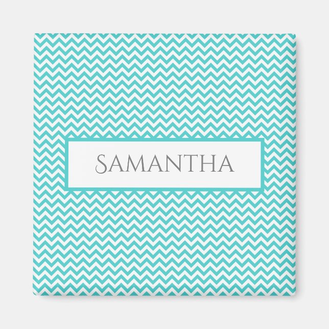Teal Simple Chevron Personalized Magnet (Front)