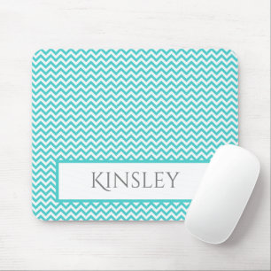 Teal Simple Chevron Personalized Mouse Pad