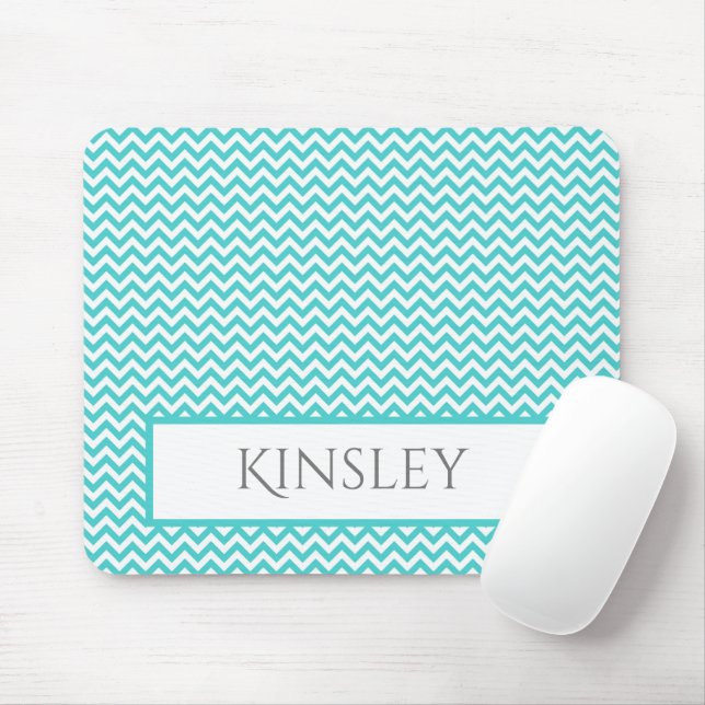 Teal Simple Chevron Personalized Mouse Pad (With Mouse)