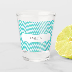 Teal Simple Chevron Personalized Shot Glass