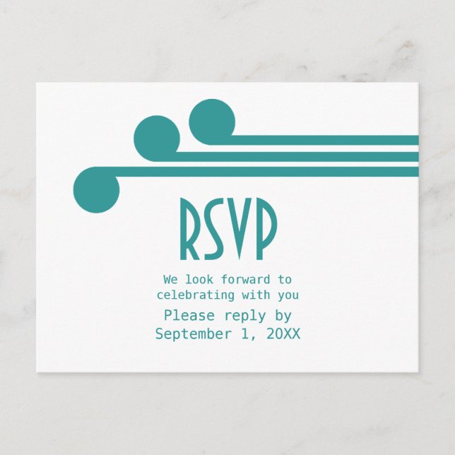 Teal Simple Deco Chic RSVP Postcard (Front)