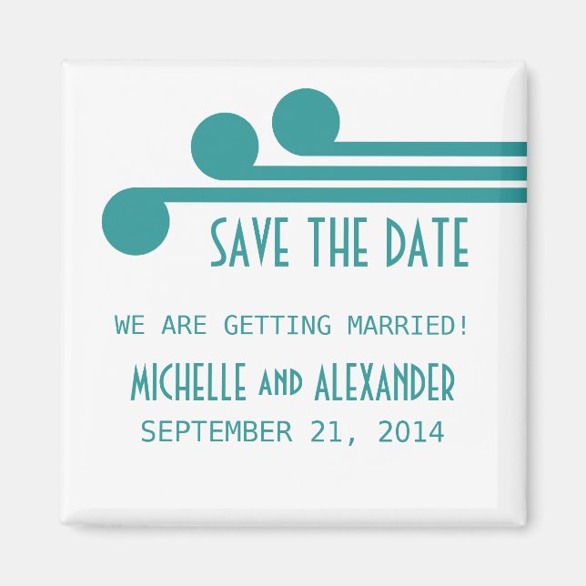 Teal Simple Deco Chic Save the Date Magnet (Front)