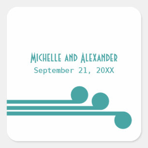 Teal Simple Deco Chic Wedding Stickers