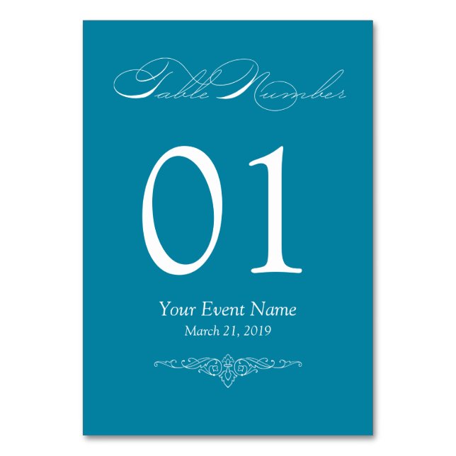 Teal Simple & Elegant Table Card (Front)