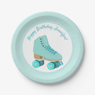 Teal Skate Graphic Roller Skating Themed Party Paper Plate