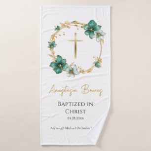 Teal & Sky Blue Flowers Orthodox Baptism Gift Bath Towel