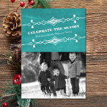 Teal Slanted Chalkboard Holiday Photo Flat Card<br><div class="desc">Celebrate the magic of the season with this stylish Teal Slanted Chalkboard Holiday Photo Greeting. Featuring a unique slanted chalkboard backdrop that adds a touch of nostalgic charm to your family photo that takes centre stage alongside a personalized family name and a heartfelt celebrate the season message. Accented with elegant...</div>