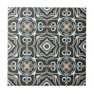 Teal Slate Blue Grey Taupe Brown Ethnic Tribe Art Tile