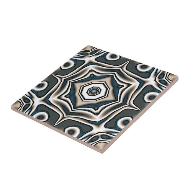 Teal Slate Blue Grey Taupe Brown Ethnic Tribe Art Tile (Side)