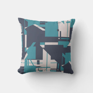 Teal Slate Blue Light Grey Patches MCM Look Motif Throw Pillow