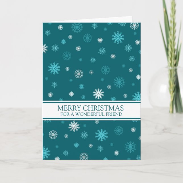 Teal Snow Friendship Merry Christmas Card (Front)