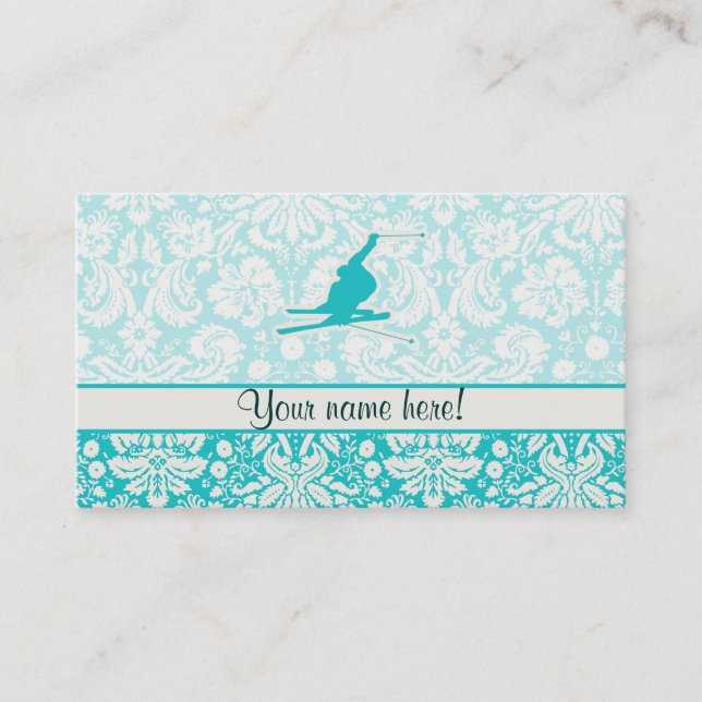 Teal Snow Skiing Business Card (Front)