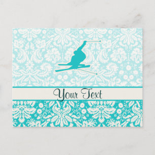 Teal Snow Skiing Postcard