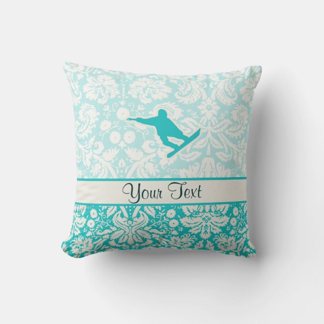Teal Snowboarding Throw Pillow (Front)