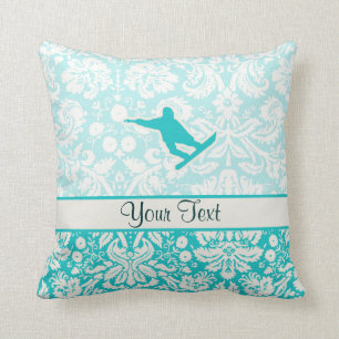 Teal Snowboarding Throw Pillow