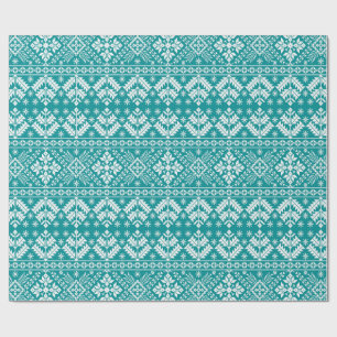 Teal Snowflake & Floral Fair Isle Christmas Wrapping Paper
