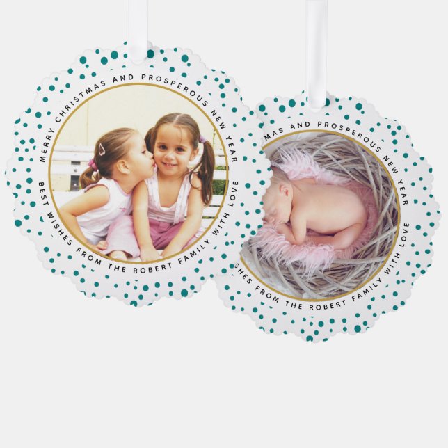 Teal snowflakes Christmas holiday photo paper Ornament Card (Front/Back)