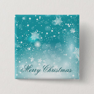 Teal Snowflakes Christmas Holiday   Pin Button