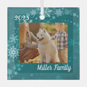 Teal Snowflakes Personalized Christmas Ornament 