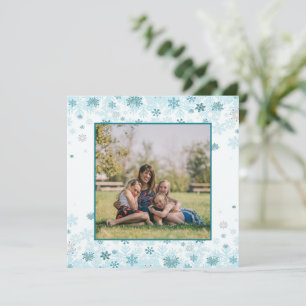 Teal Snowflakes Photo Holiday Card