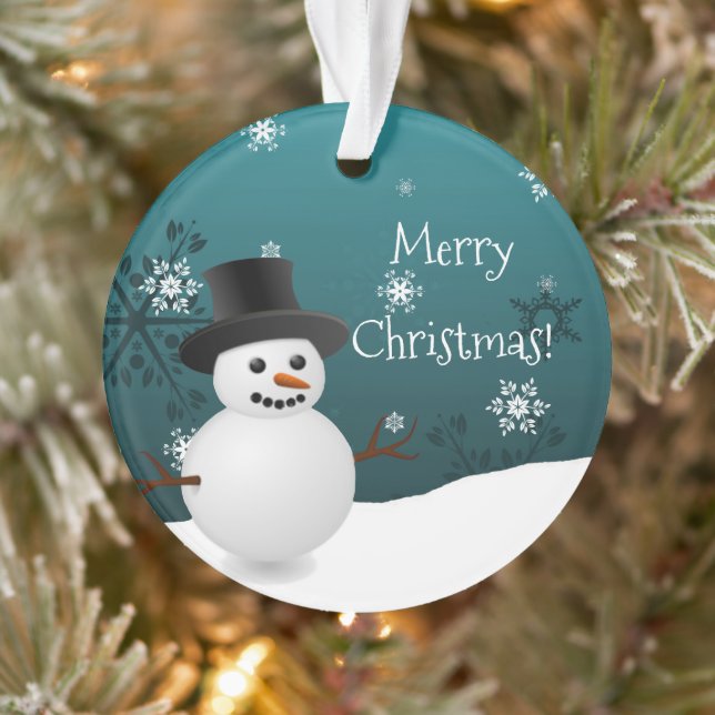 Teal Snowman Winter Scene Christmas Ornament (Tree)