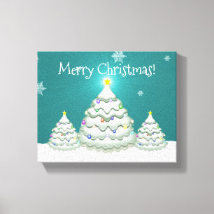 Teal Snowy Christmas Tree Canvas Print