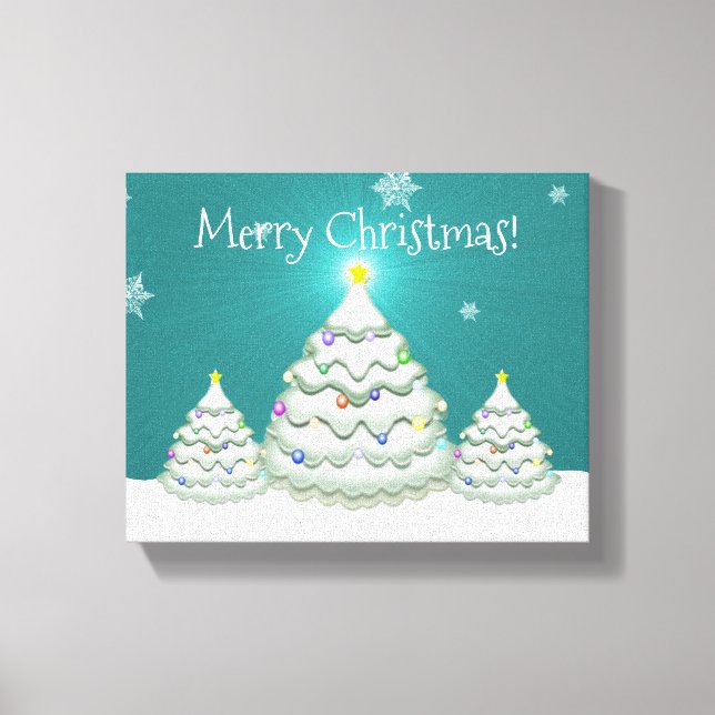 Teal Snowy Christmas Tree Canvas Print (Front)
