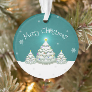 Teal Snowy Christmas Tree Ornament