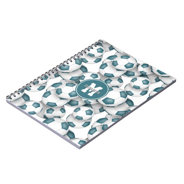 teal soccer balls pattern kids sports notebook (Left Side)