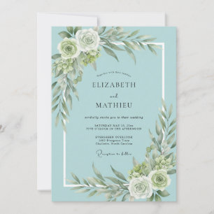 Teal Soft Blossom Wedding Invitation