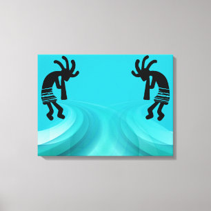 Teal Southwestern Kokopelli Canvas Print