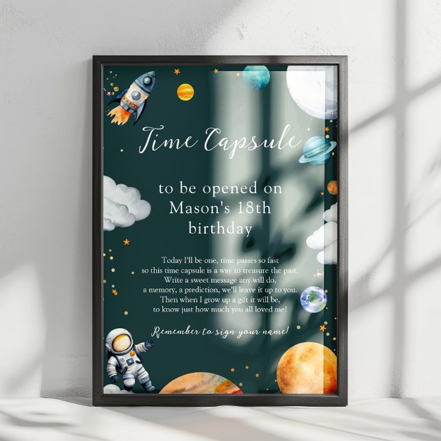 Teal Space Time Capsule 1st Birthday Poster (Creator Uploaded)