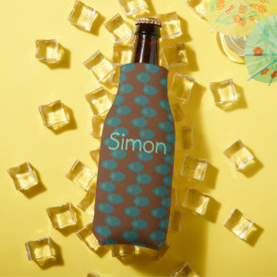 Teal Spaceships Bottle Cooler