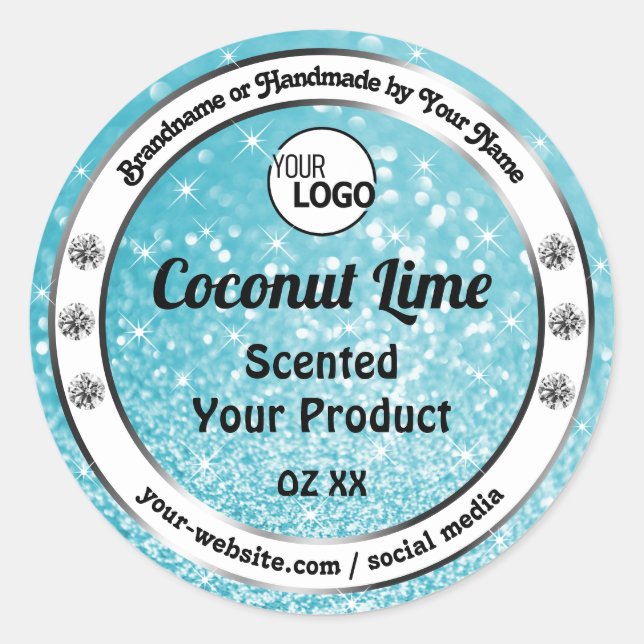 Teal Sparkle Glitter Product Packaging Labels Logo (Front)