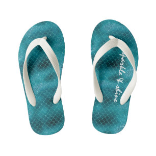 Teal Sparkle Mermaid personalized Kid's Flip Flops