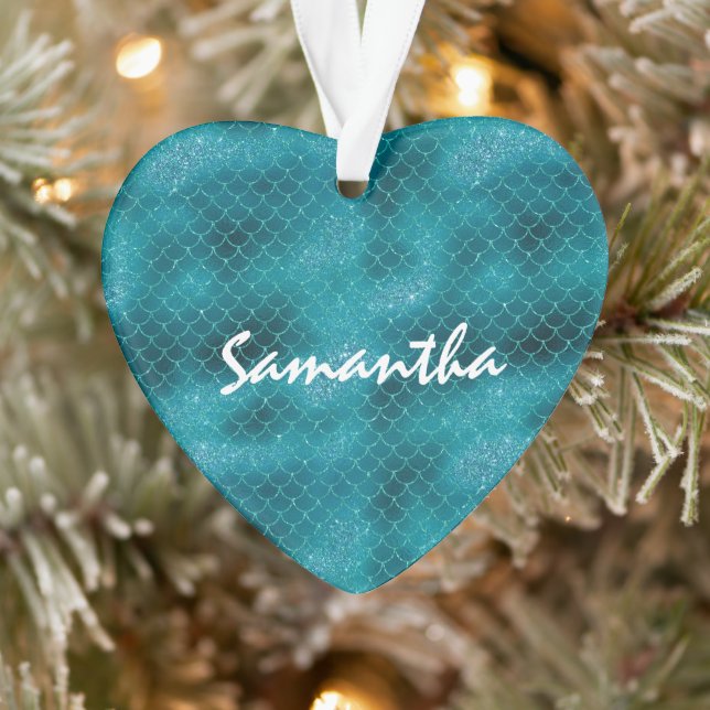 Teal Sparkle Mermaid personalized Ornament (Tree)