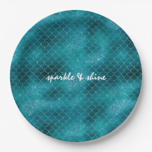 Teal Sparkle Mermaid personalized Paper Plate