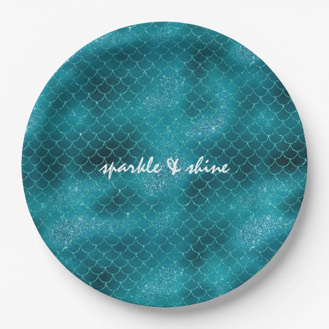 Teal Sparkle Mermaid personalized Paper Plate (Front)