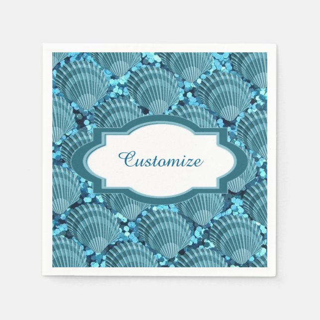 Teal Sparkle Seashell Napkins (Front)