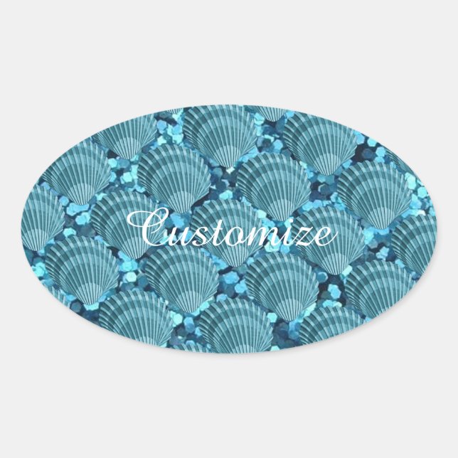 Teal Sparkle Seashell Stickers (Front)