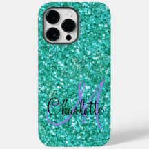 Teal sparkling glitter monogrammed    