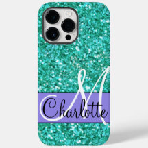 Teal  sparkling glitter monogrammed      Case-Mate