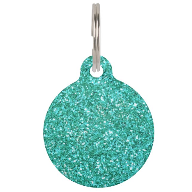 Teal sparkling glitter pattern     pet ID tag (Front)