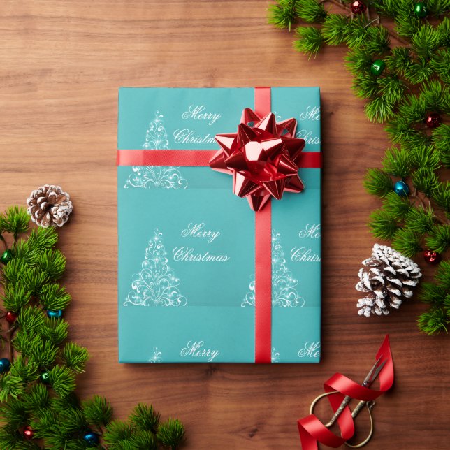 Teal Sparkly Holiday Tree Wrapping Paper (Holiday Gift)