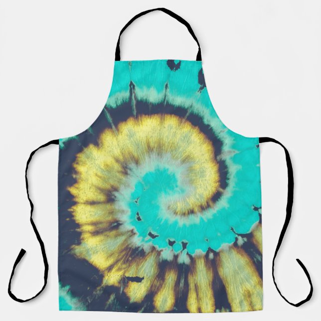 Teal Spiral Abstract. Tye Dye Shirt Circle. Grunge Apron (Front)