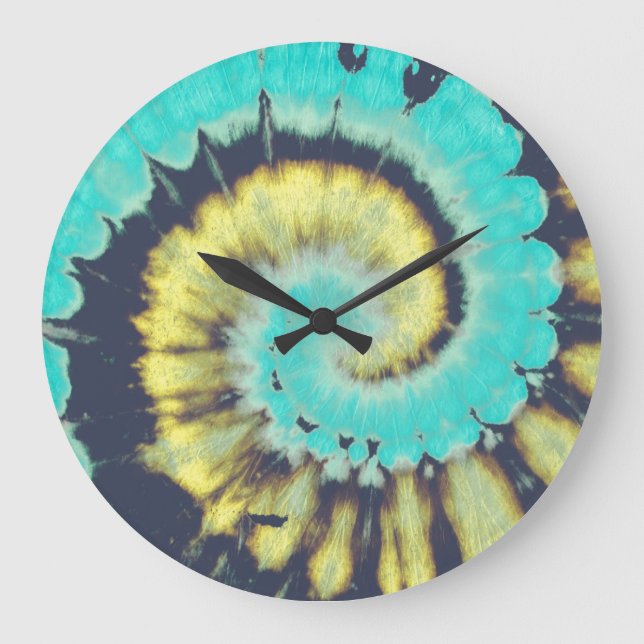 Teal Spiral: Grunge Hippie Texture. Large Clock (Front)
