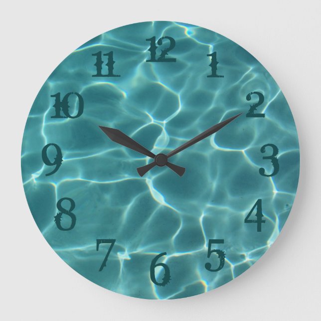 Teal Splash Numbers Swimming Pool Wall Clock (Front)
