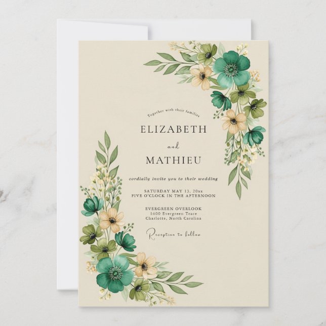 Teal Splendid Botanical Wedding Invitation (Front)