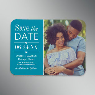 Teal Split Panel Photo Save the Date Magnet