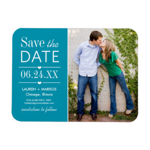 Teal Split Panel Photo Save the Date Magnet